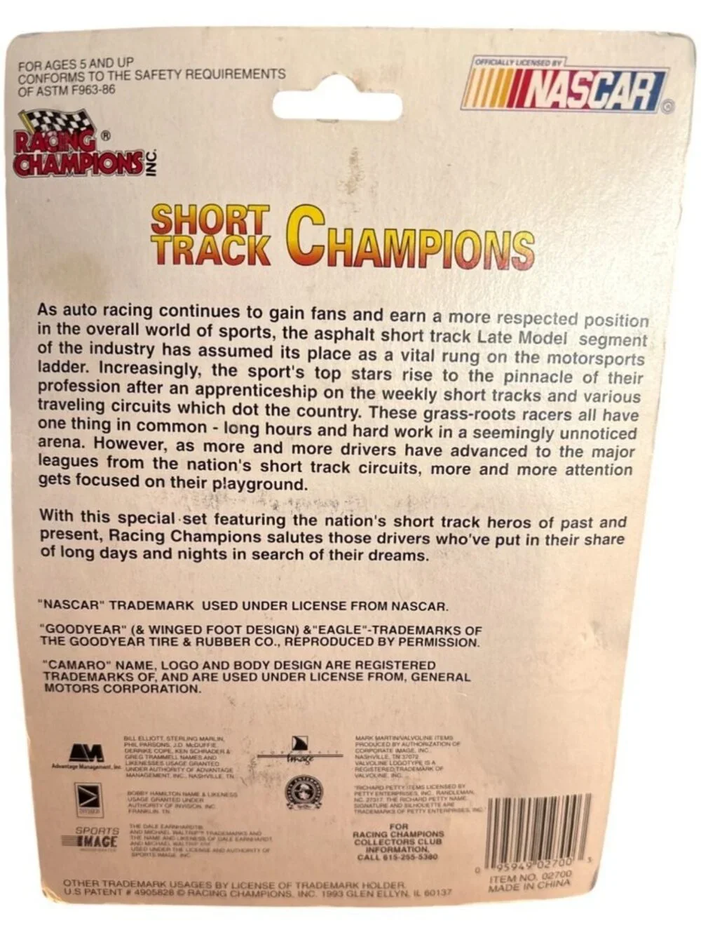 Vintage Die Cast Racing Champions NASCAR Short Track Champions Butch Miller #52
